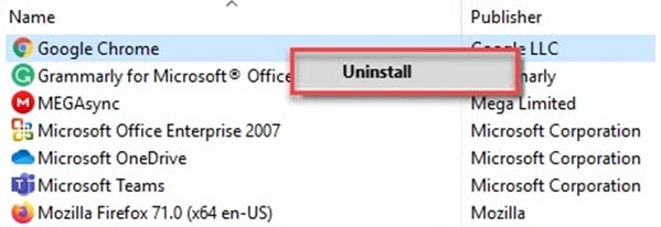 trying to uninstall google chrome