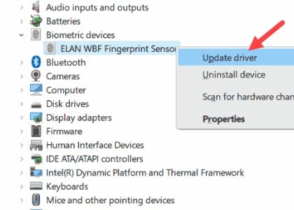 validity fingerprint driver windows 10