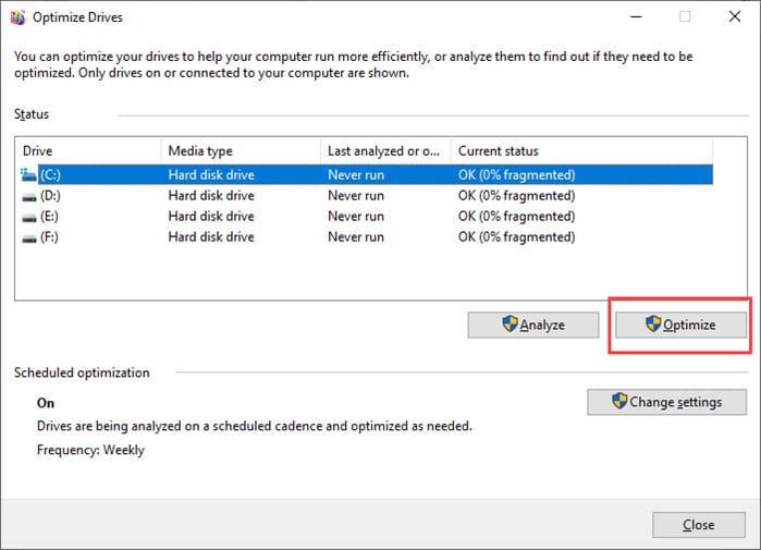 defragmentation windows 10