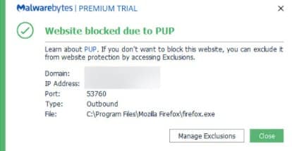 website blocked due to pup