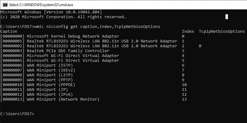 command_line_for_list_of_network_adapters