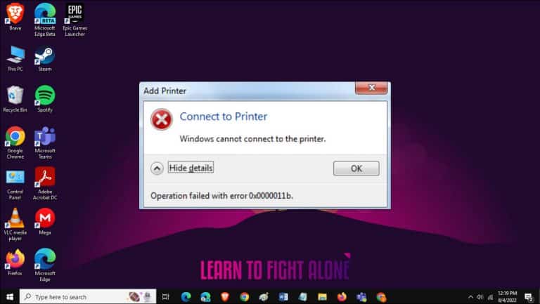 FIX: Windows Cannot Connect To The Printer 0x0000011B Error